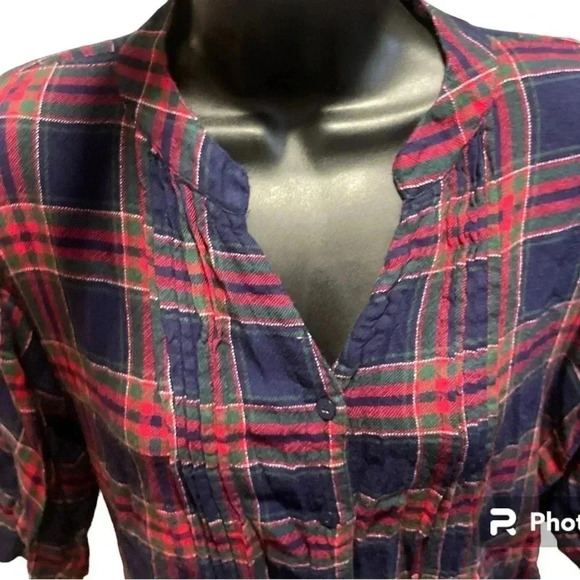 One Femme Plaid Button-Up Tunic W/ Waist Belt Size Med-large Pre-Owned - Picture 4 of 14